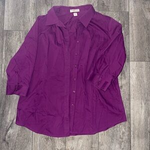 Coldwater Creek Purple 3/4 Sleeve Notched Collar Top